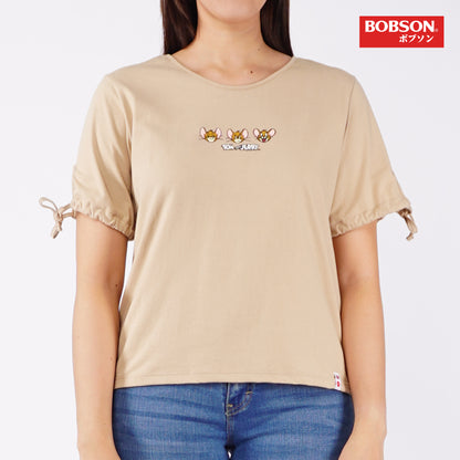 Bobson Japanese X Tom and Jerry Ladies Basic Tees Boxy Fit 163258-U (Light Brown)