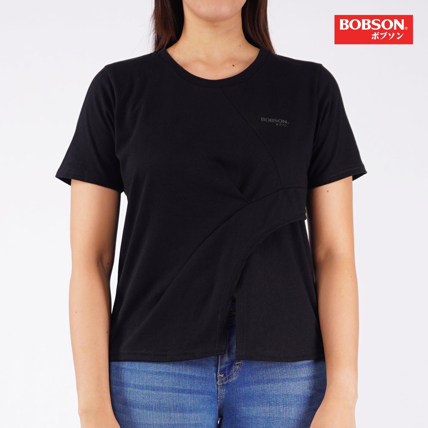 Bobson Japanese Ladies Basic Tees Boxy Fit 160272 (Black)