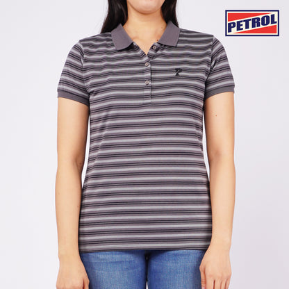 Petrol Ladies Basic Collared Shirt Regular Fitting Stripe Jersey Fabric 115319 (Light Gray)