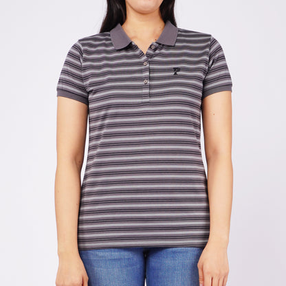 Petrol Ladies Basic Collared Shirt Regular Fitting Stripe Jersey Fabric 115319 (Light Gray)