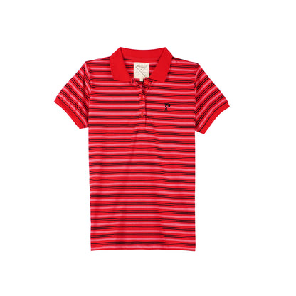 Petrol Ladies Basic Collared Shirt Regular Fitting Stripe Jersey Fabric 115319 (Scarlet)