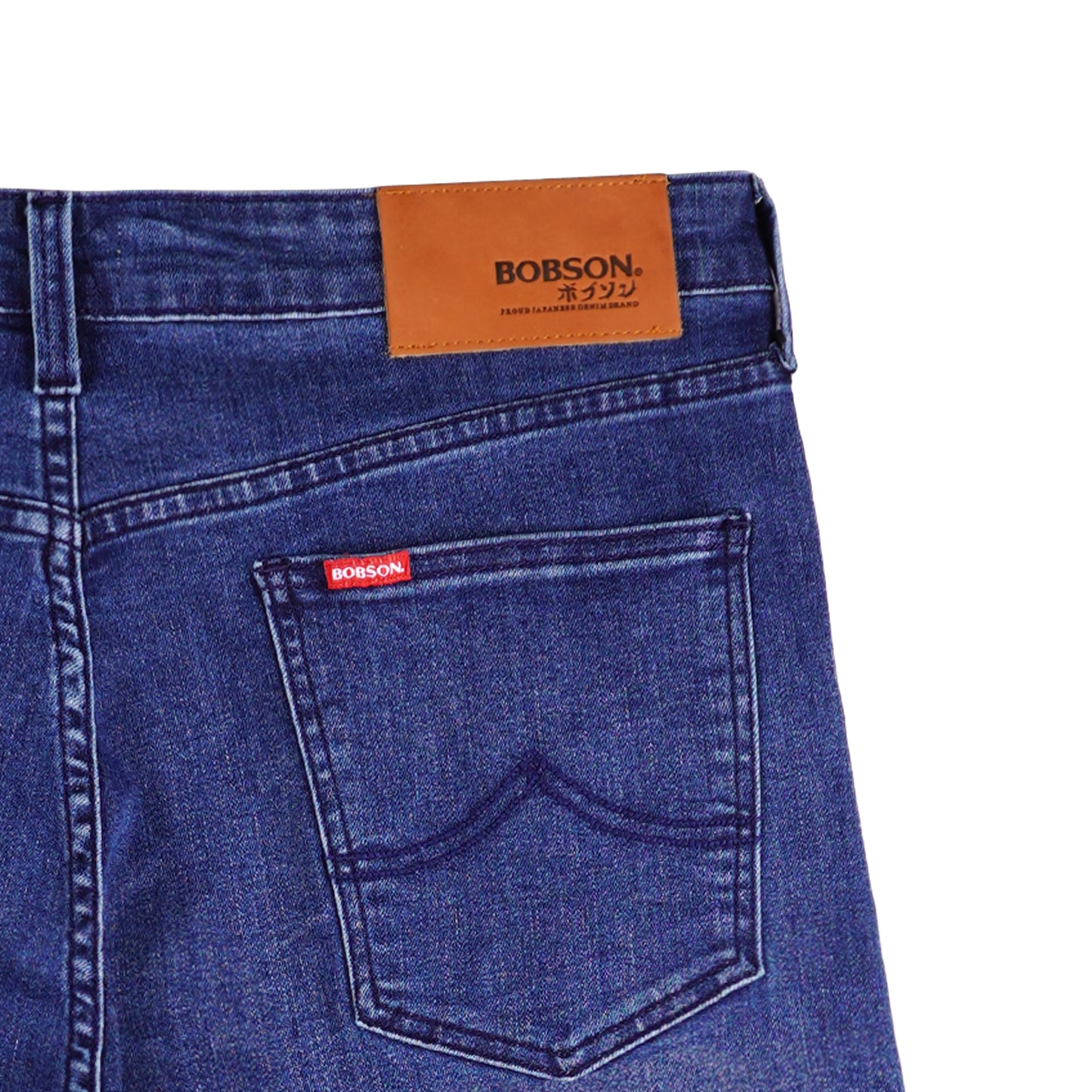 Bobson Japanese Men's Basic Denim Tapered Short Mid Waist 166261 (Medium Shade)