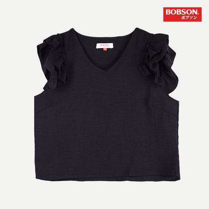 Bobson Japanese Ladies Basic Woven Shirt Boxy Fit 158209-U (Black)