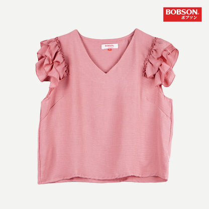 Bobson Japanese Ladies Basic Woven Shirt Boxy Fit 158209-U (Old Rose)