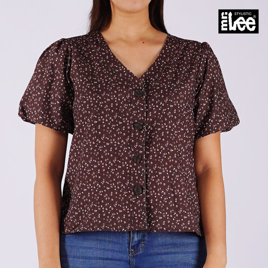 Stylistic Mr. Lee Ladies Basic Button Down Woven Shirt Boxy Fit 160353 (Brown)