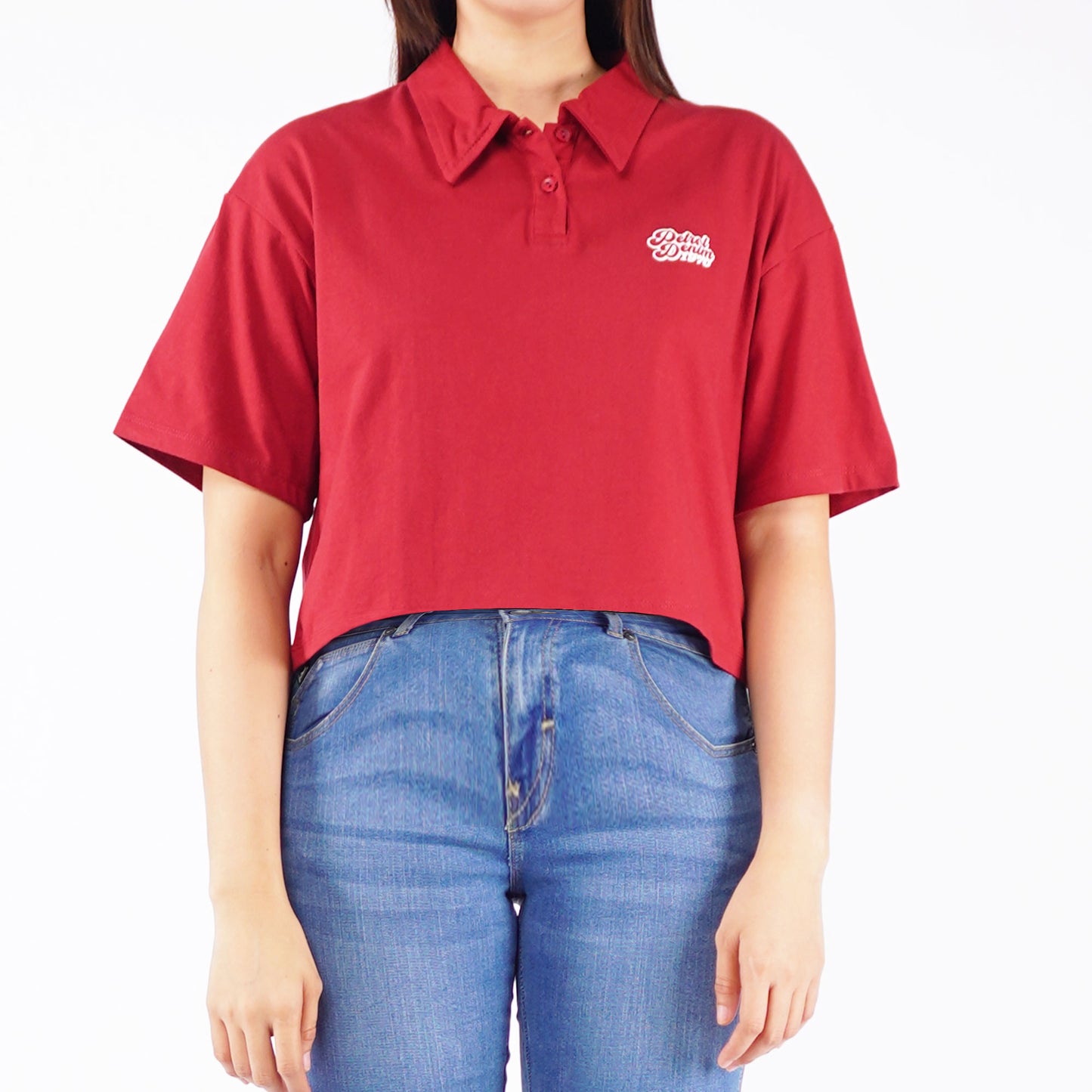 Petrol Ladies Basic Collared Shirt Oversized Fitting Cotton Jersey Fabric 153549 (Crimson)