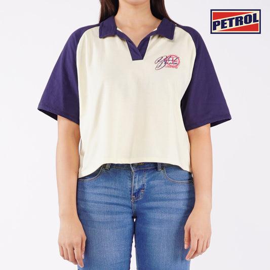 Petrol Ladies Basic Collared Shirt Regular Fitting CVC Jersey Fabric 152816 (Navy)