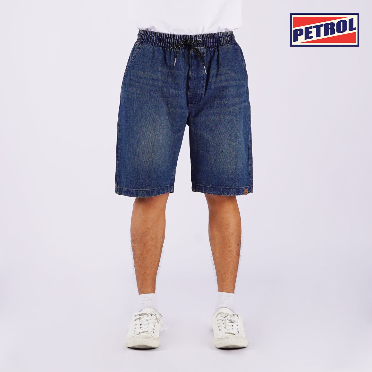 Petrol Men's Basic Denim Jogger Short Mid-Rise Vintage Wash with Details 165494-U (Dark Shade)