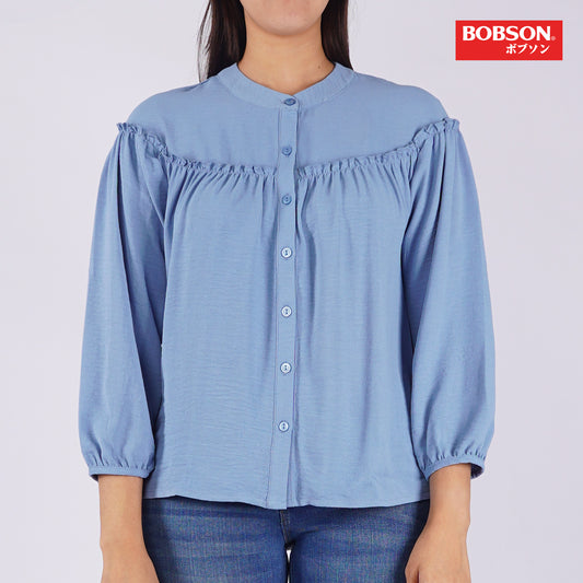 Bobson Japanese Ladies Basic Woven Shirt Regular Fit 154975 (Light Blue)