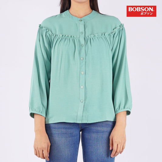 Bobson Japanese Ladies Basic Woven Shirt Regular Fit 154975 (Light Green)