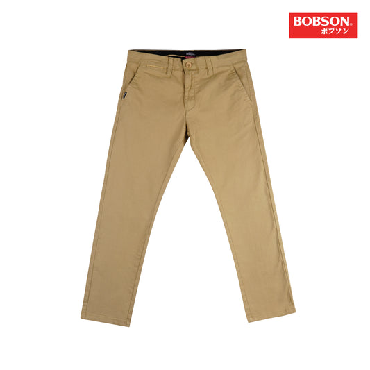 Bobson Japanese Men's Basic Non-Denim Chino Pants Mid Waist 164861 (Khaki)