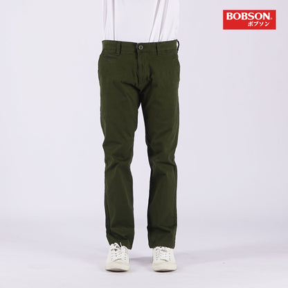 Bobson Japanese Men's Basic Non-Denim Chino Pants Mid Waist 164509 (Fatigue)