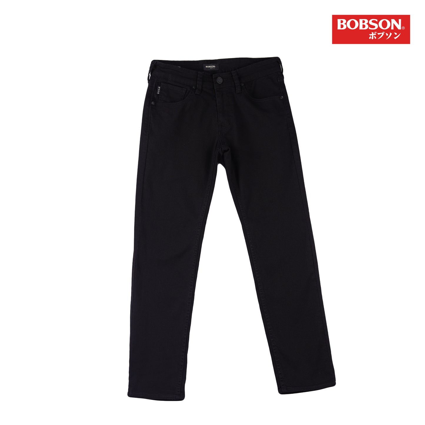 Bobson Japanese Men's Basic Denim Pants Skinny Mid Waist 163416 (Black)