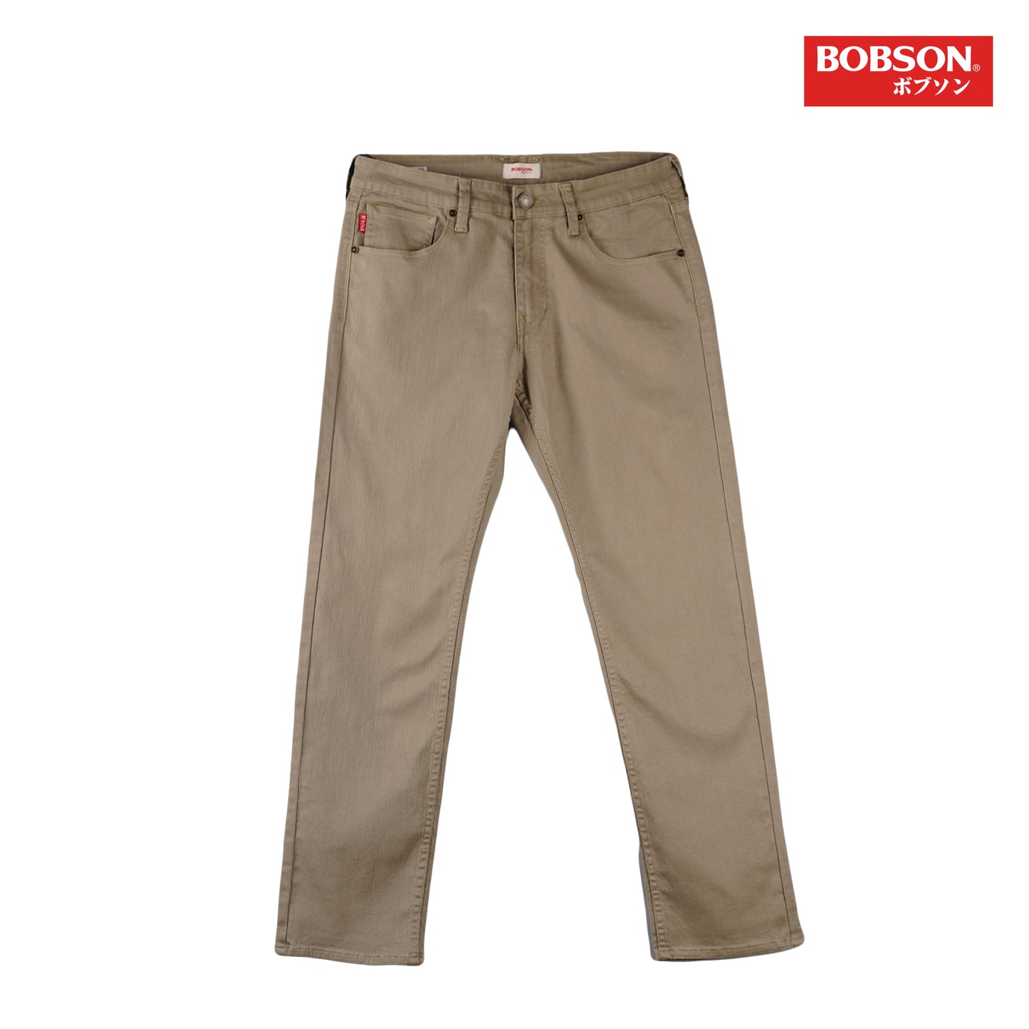 Bobson Japanese Men's Basic Denim Pants Skinny Mid Waist 163416 (Khaki)