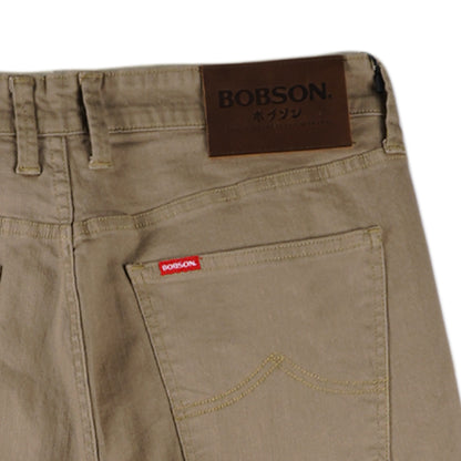 Bobson Japanese Men's Basic Denim Pants Skinny Mid Waist 163416 (Khaki)