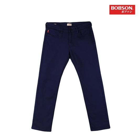 Bobson Japanese Men's Basic Denim Pants Skinny Mid Waist 163434 (Navy)