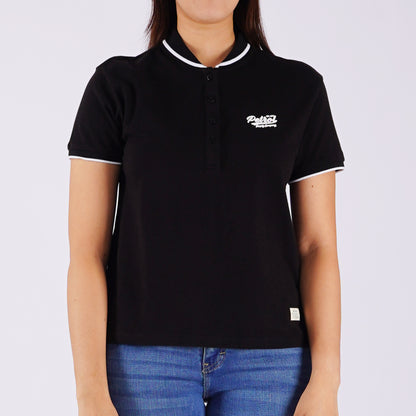 Petrol Ladies Basic Collared Shirt Boxy Fitting Lacoste Fabric 129129 (Black)