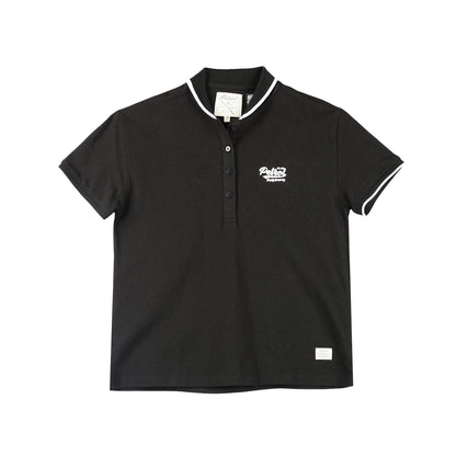 Petrol Ladies Basic Collared Shirt Boxy Fitting Lacoste Fabric 129129 (Black)