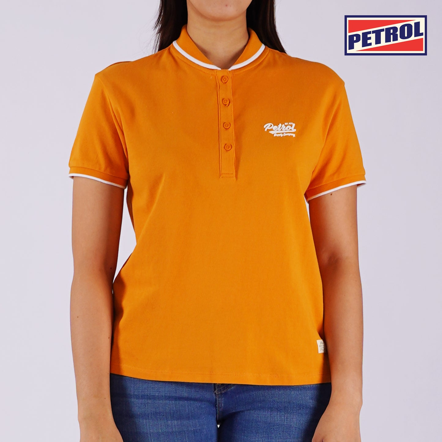 Petrol Ladies Basic Collared Shirt Boxy Fitting Lacoste Fabric 129129 (Canary)