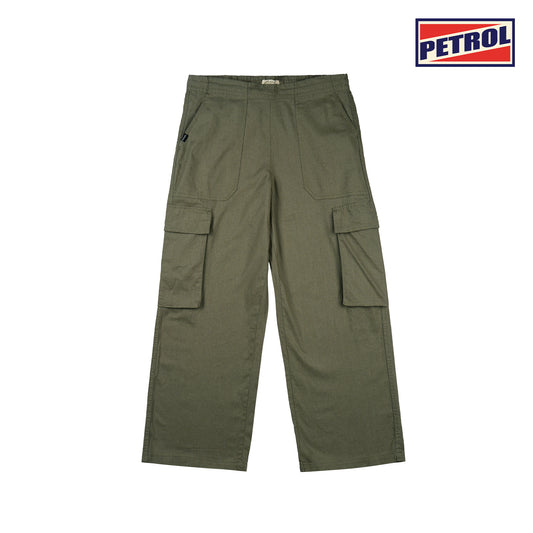 Petrol Ladies Basic Cargo Pants Mid-Rise Fitting Rinse Wash Fabric 162428 (Green)