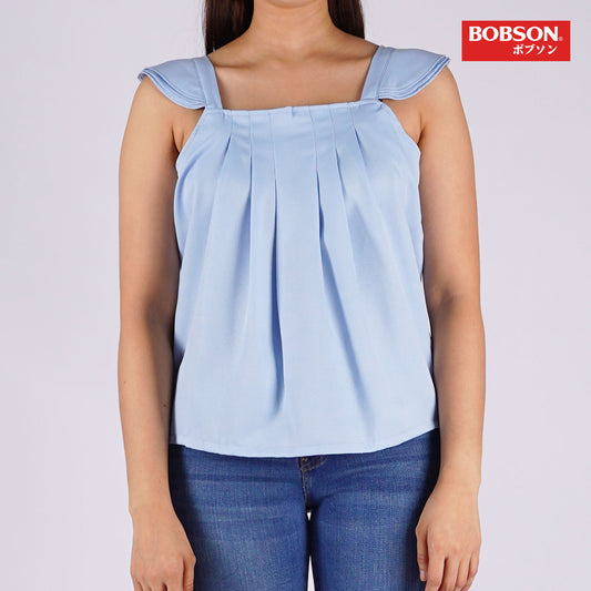 Bobson Japanese Ladies Basic Woven Shirt Boxy Fit 158924-U (Chambray Blue)