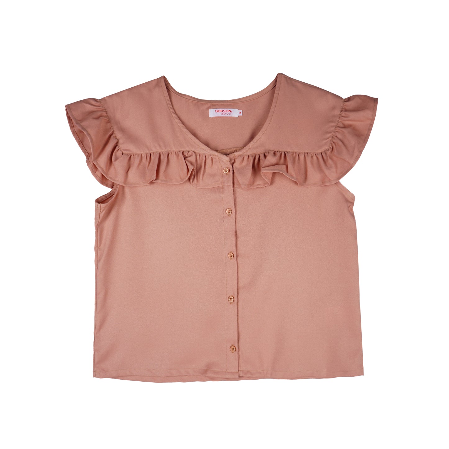 Bobson Japanese Ladies Basic Woven Shirt Boxy Fit 155596 (Peach)