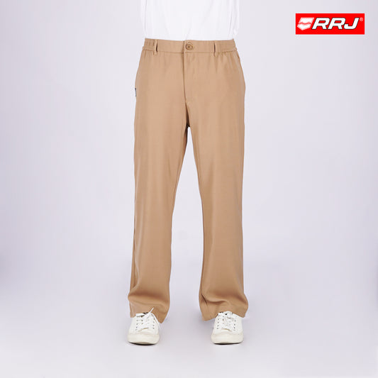 RRJ Men's Basic Non-Denim Trouser Pants Mid-Rise Fitting Rinse Wash Fabric 170408 (Beige)