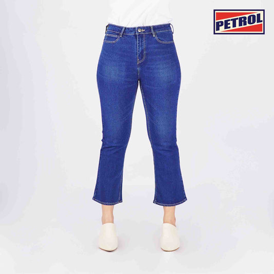 Petrol Ladies Basic Denim Flared Jeans Mid-Rise Enzyme Wash Fabric 168098 (Medium Shade)