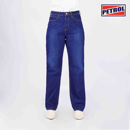 Petrol Ladies Basic Denim Pants Straight Fitting Mid-Rise Enzyme with Details Fabric 168234 (Dark Shade)