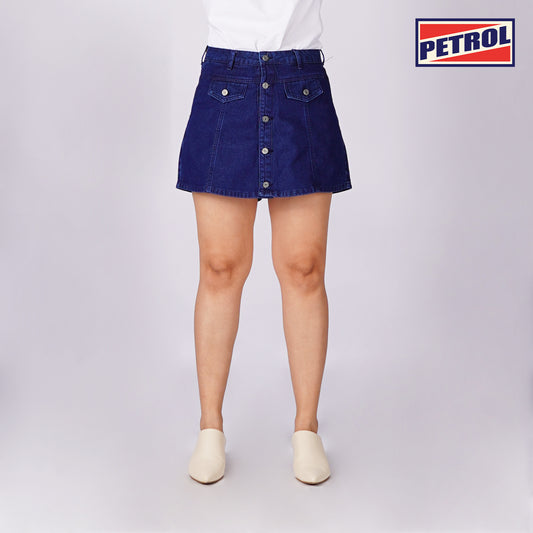 Petrol Ladies Basic Denim Macaren Skort Mid-Rise Fitting Enzyme Wash 168242 (Dark Shade)