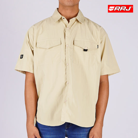 RRJ Men's Basic Woven Shirt Boxy Fitting Taslan Fabric 160603 (Beige)