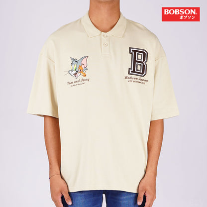 Bobson Japanese X Tom and Jerry Men's Basic Collared Shirt Oversized Fitting 168698 (Cream)