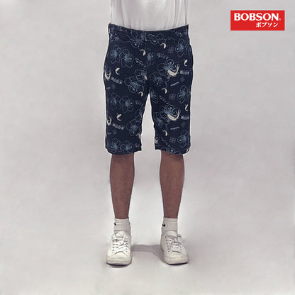 Bobson Japanese Men's Basic Non-Denim Reversible Short Mid Waist 172335 (Navy Light Gray)