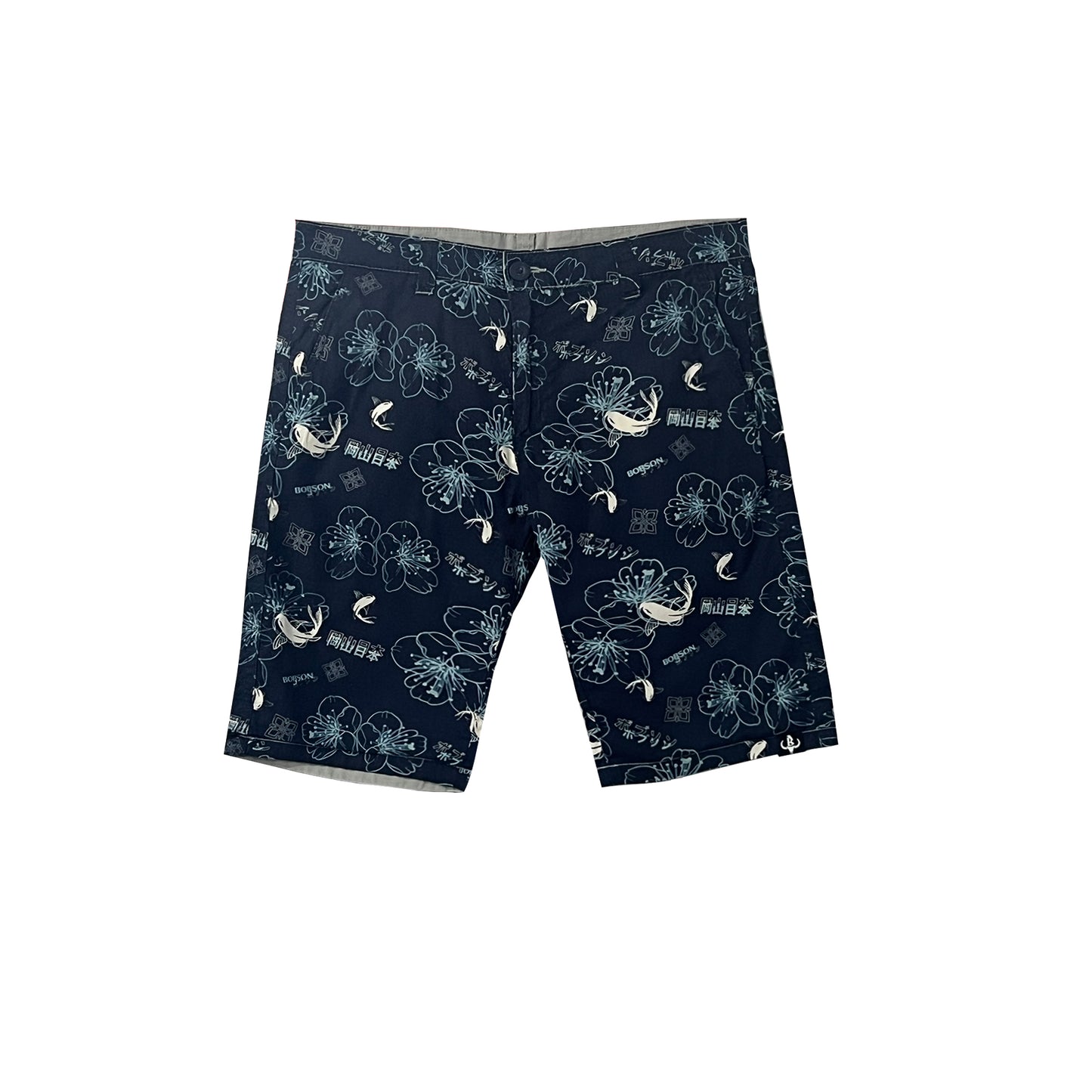 Bobson Japanese Men's Basic Non-Denim Reversible Short Mid Waist 172335 (Navy Light Gray)