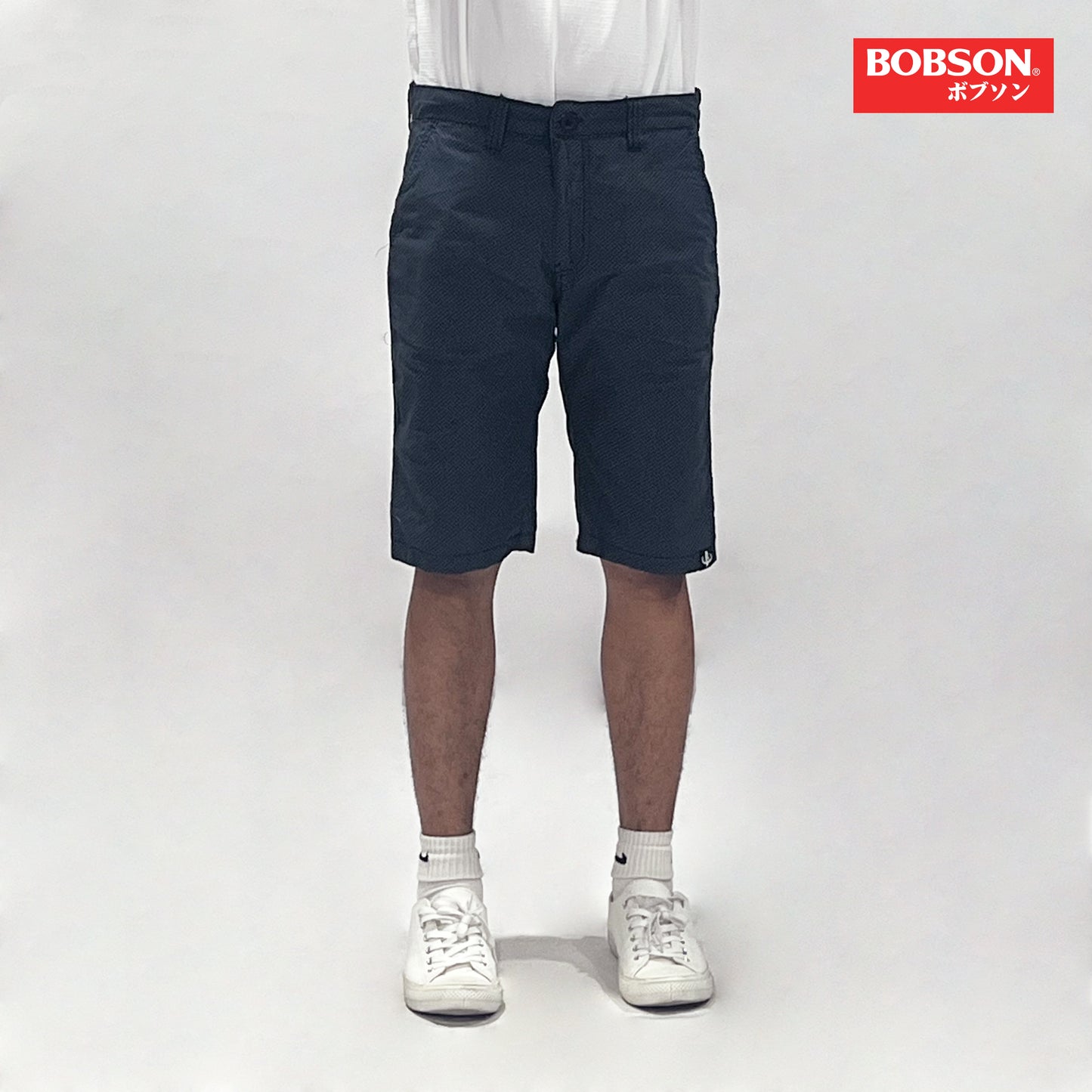 Bobson Japanese Men's Basic Non-Denim Reversible Short Mid Waist 172323 (Navy Black)