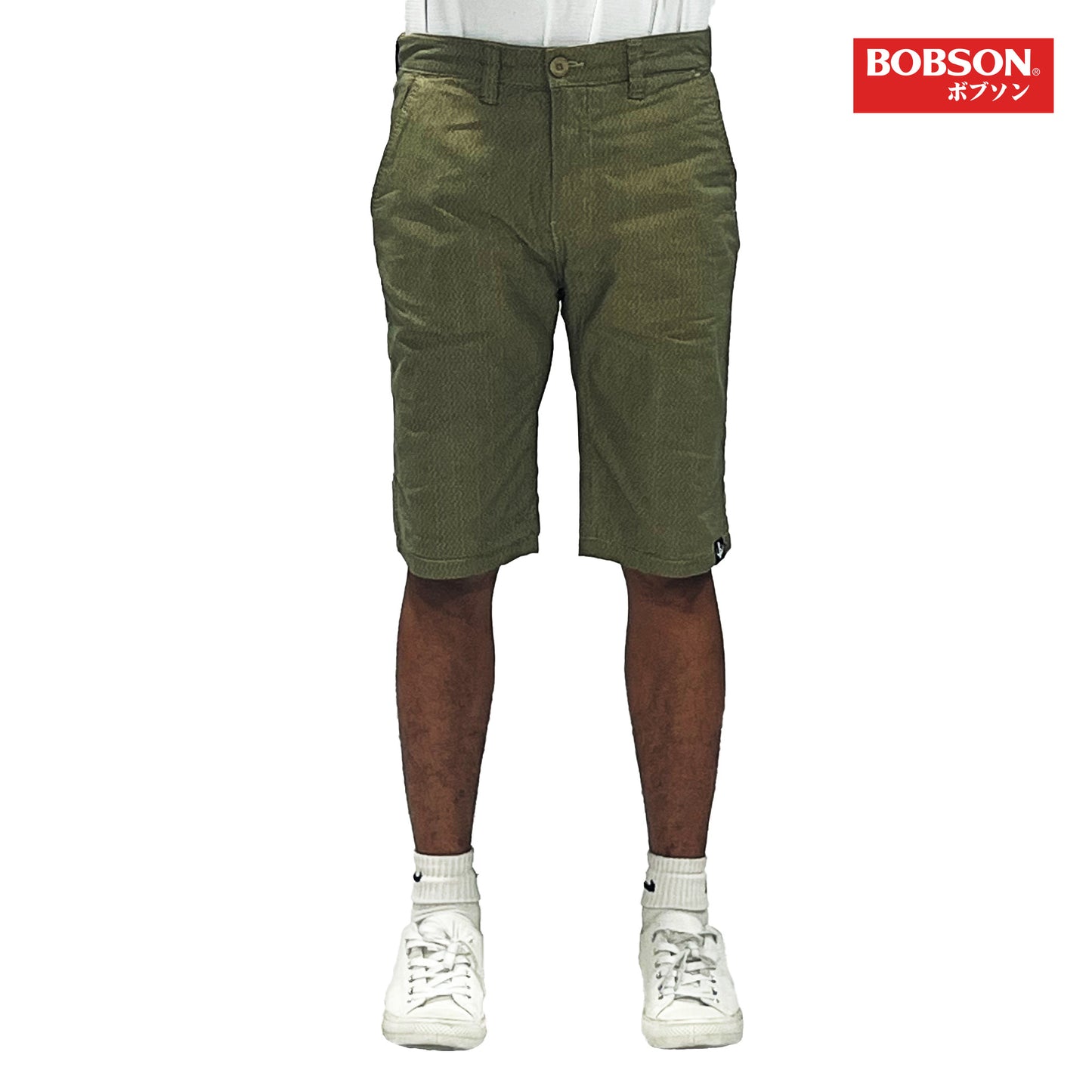 Bobson Japanese Men's Basic Non-Denim Reversible Short Mid Waist 172311 (Black Khaki)