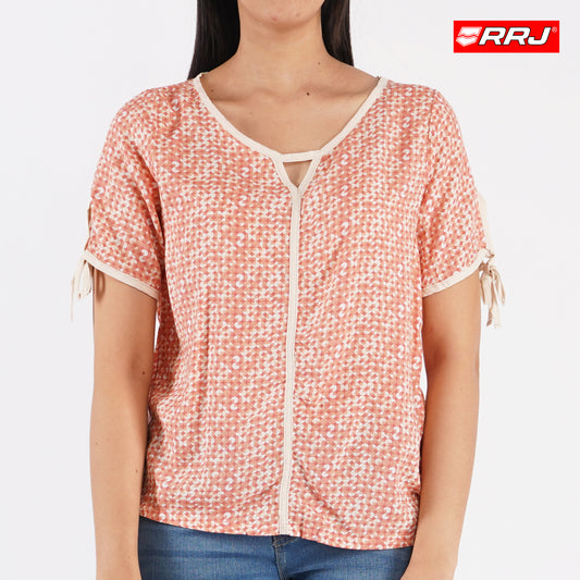 RRJ Ladies' Modified Woven Regular Fitting Blouse Rayon Fabric Trendy fashion Casual Top Peach Woven Blouse for Ladies 140927-U (Peach)