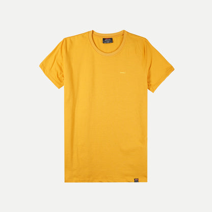 RRJ Basic Tees for Men Semi Body Fitting Shirt Missed Lycra Fabric Round Neck Trendy fashion Casual Top Yellow T-shirt for Men 108004 (Yellow)