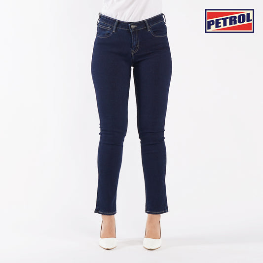 Petrol Ladies Basic Denim Fashionable Casual Apparel Stretchable Maong Pants For Women Slim Fitting Mid waist Trendy Fashion High Quality Stretchable Jeans For Women 134031-U (Dark Shade)