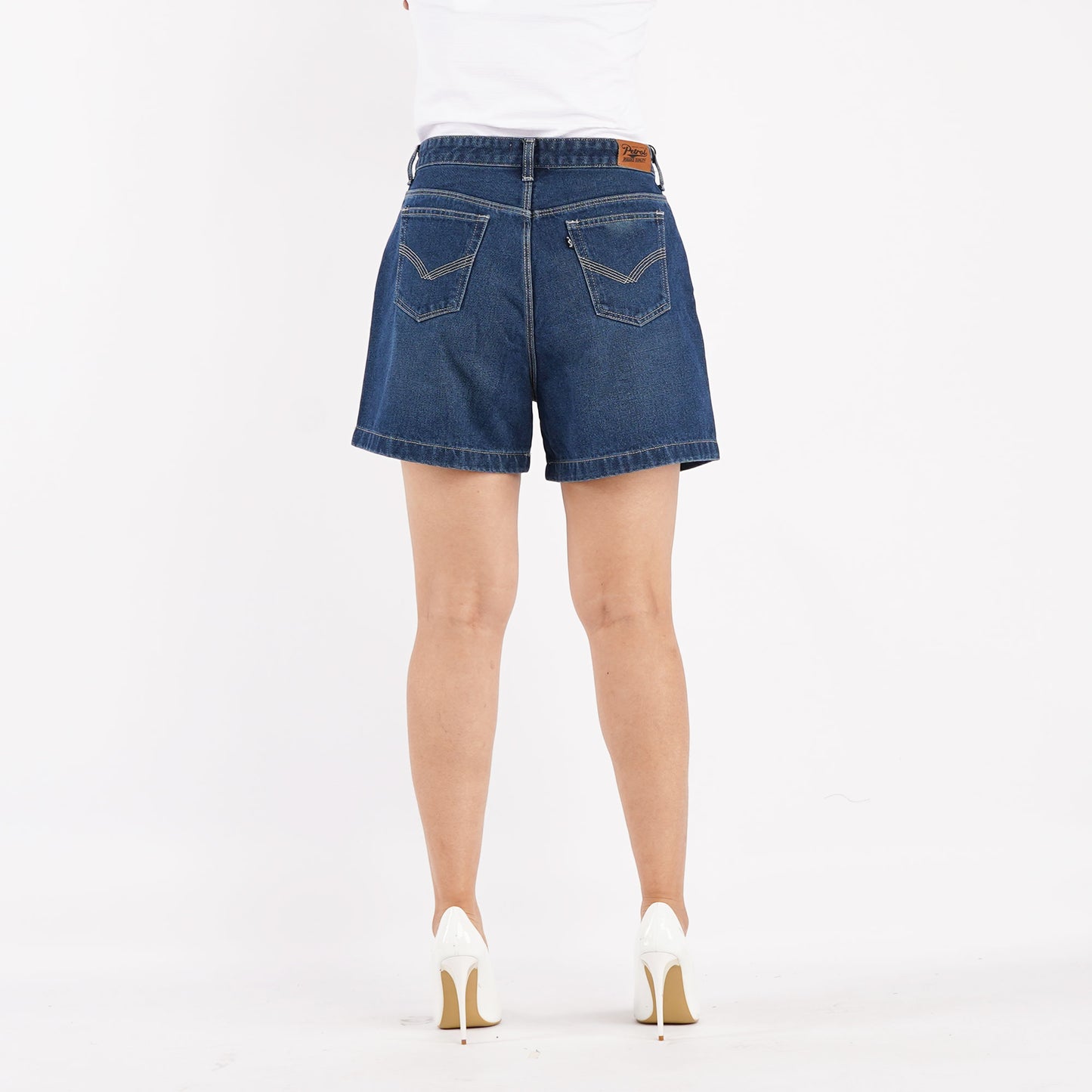 Petrol Ladies Basic Denim Mom Short for Women Indigo wash w/details Fabric Trendy Fashion High Quality Apparel Comfortable Casual Mid waist short for Women 143663 (Dark Shade)