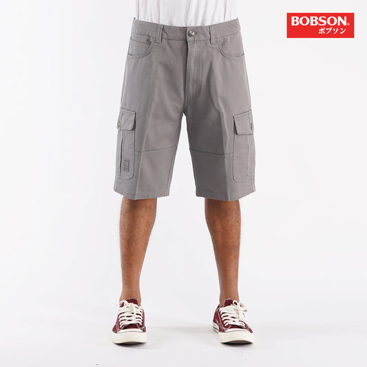 Bobson Japanese Men's Basic 6 Pocket Non-Denim Cargo short for Men Mid Waist Trendy Fashion High Quality Apparel Comfortable Casual short for Men 125098 (Light Gray)