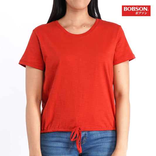 Bobson Japanese Ladies Basic Round Neck shirt for women Trendy Fashion High Quality Apparel Comfortable Casual Tees for women Loose Fit 106711 (Rust)