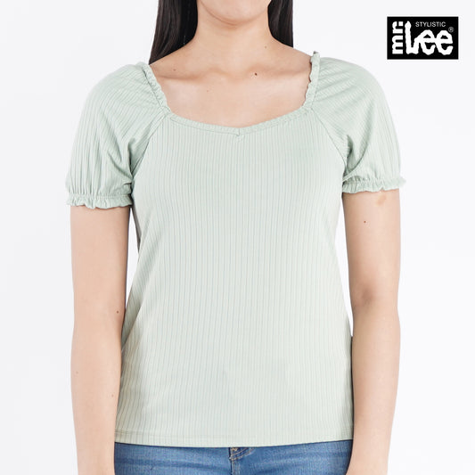 Stylistic Mr. Lee Ladies Basic Tees Puff Garterized Sleeves Trendy Fashion High Quality Apparel Comfortable Casual Top for Women Regular Fit 143055-U (Green)