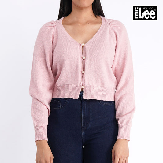 Stylistic Mr. Lee Ladies Basic Plain Long Sleeve Cardigan for Women Trendy Fashion High Quality Apparel Comfortable Casual Jacket for Women Boxy Fit 116663 (Pink)