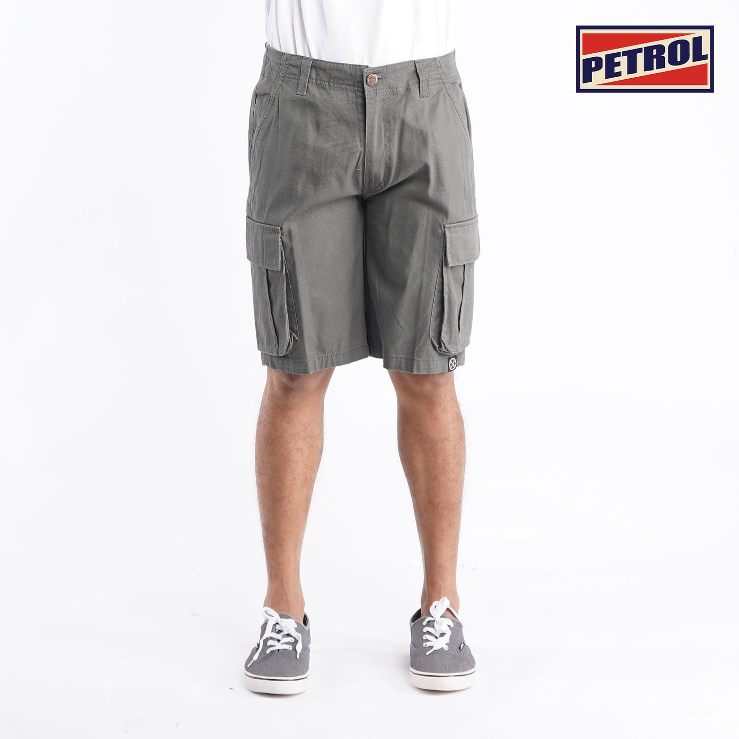 Petrol Basic Non-Denim Cargo Short for Men Regular Fitting Garment Wash Fabric Casual Short Cargo Short for Men 126796 (Gray)