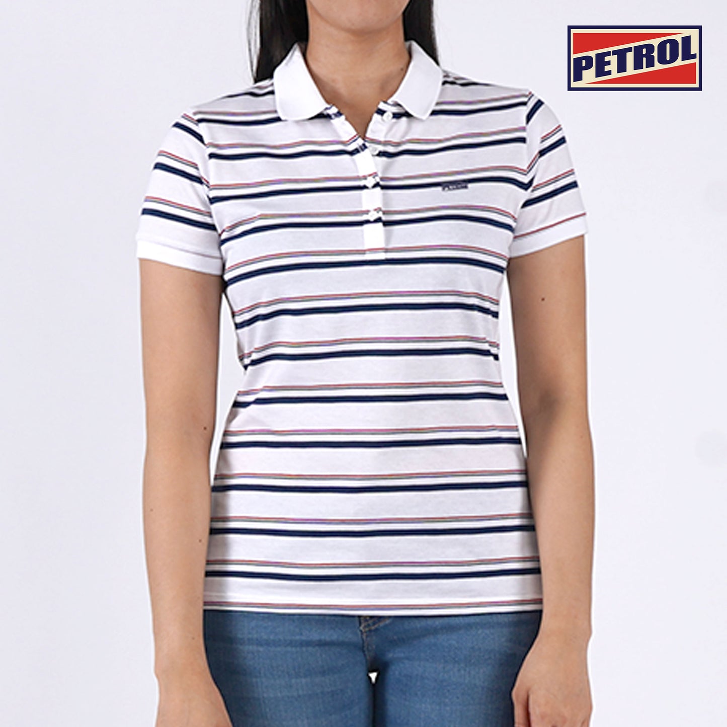 Petrol Basic Collared Shirt for Ladies Regular Fitting Trendy fashion Casual Top Polo shirt for Ladies 118714 (White)