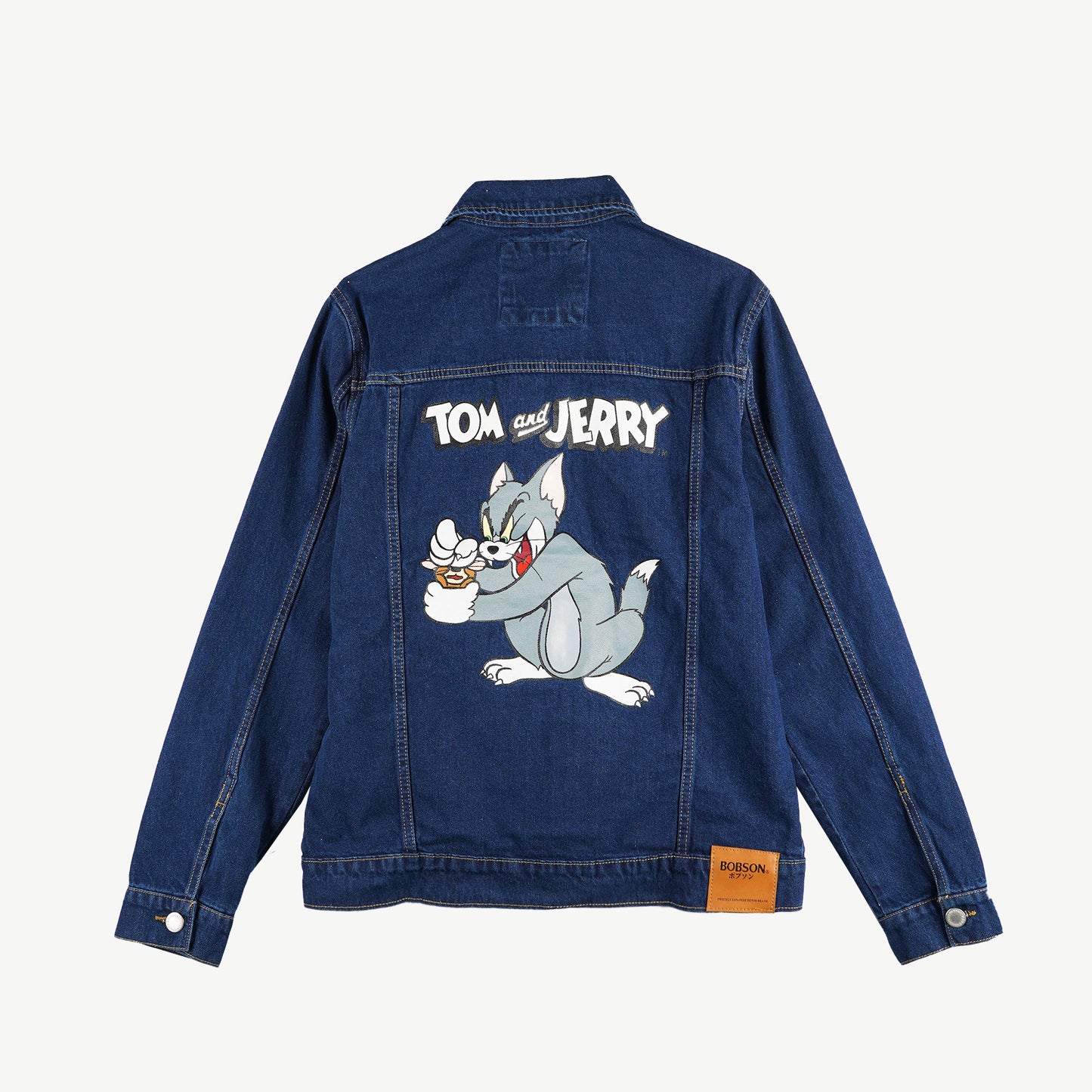 Bobson Japanese X Tom and Jerry Men's Basic Denim Jacket with Back Print Trendy Fashion High Quality Apparel Comfortable Casual Jacket for Men Regular Fit 136304 (Medium Shade)