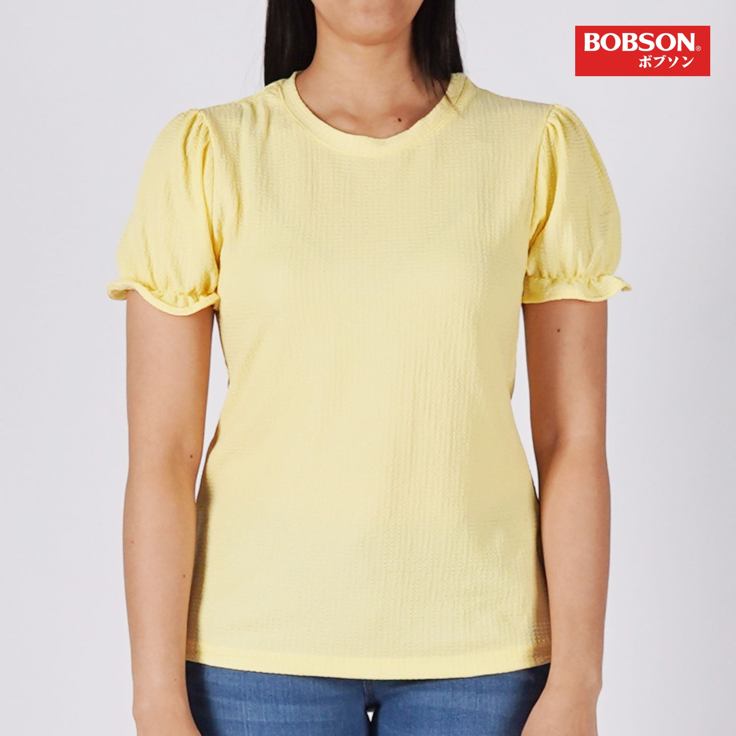 Bobson Japanese Ladies Basic Tees Garterized Sleeves Trendy Fashion High Quality Apparel Comfortable Casual Blouse for Women Regular Fit 140104 (Yellow Gold)