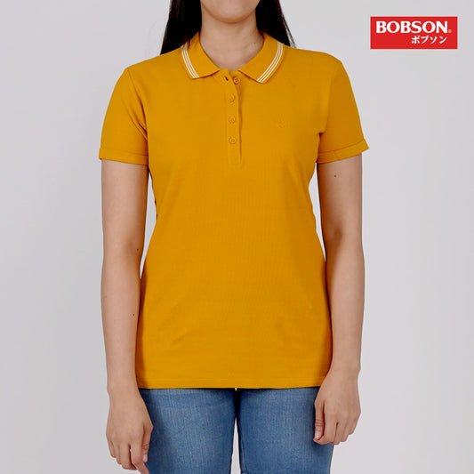 Bobson Ladies Basic Collared Shirt for Women Trendy Fashion High Quality Apparel Comfortable Casual Polo Shirt for Women Regular Fit 137470-U (Yellow Gold)