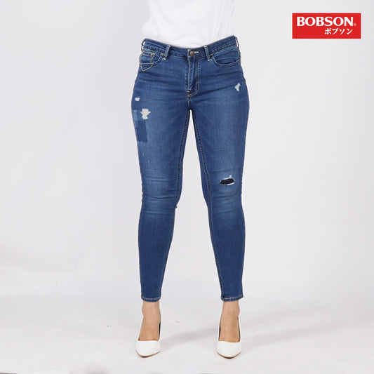 Bobson Japanese Ladies Basic Denim Mom jeans for Women Trendy Fashion High Quality Apparel Comfortable Casual Pants for Women Slim Fit Mid Waist 149147 (Medium Shade)